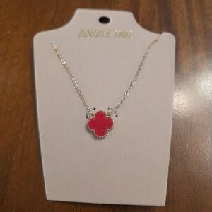 NWT Red Four Leaf Clover Necklace Gold Toned